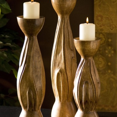 Zulimar Carved Wood Candleholder – Set of 3
