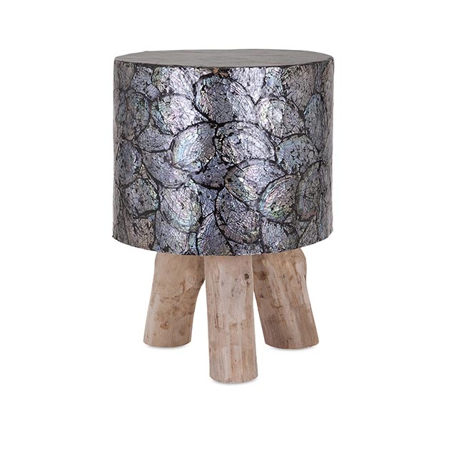 Elena Shell and Teak Wood Stool