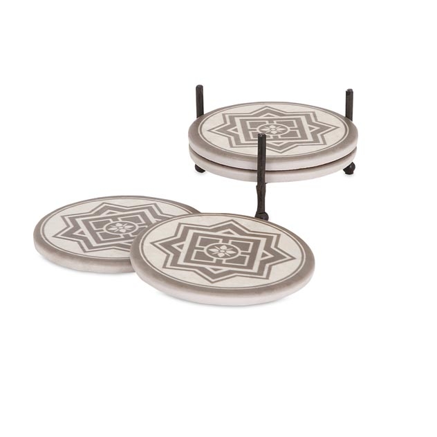 Beth Kushnick Crest Coasters with Caddy