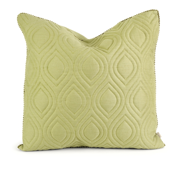 IK Kavita Green Linen Quilted Pillow w/ Down Fill
