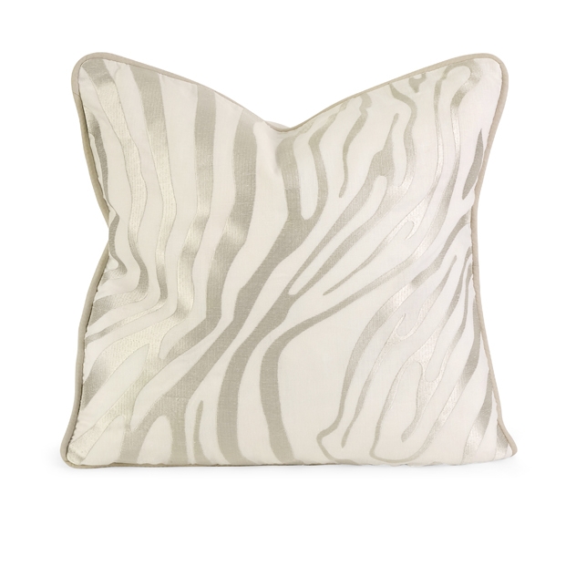 IK Bahari Taupe Embroidered Linen Pillow w/ Down Fill