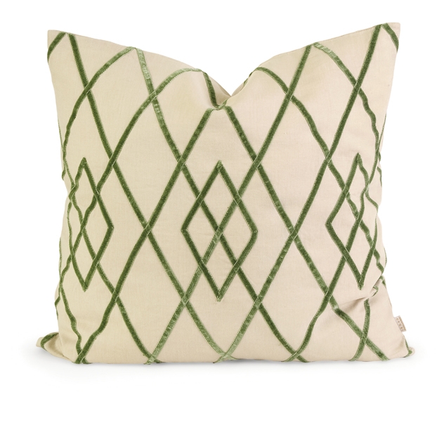 IK Ayaka Green Velvet on Linen Pillow with Down Fill