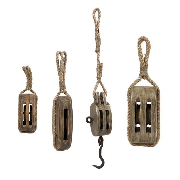 Nautical Wooden Pulleys - Set of 4