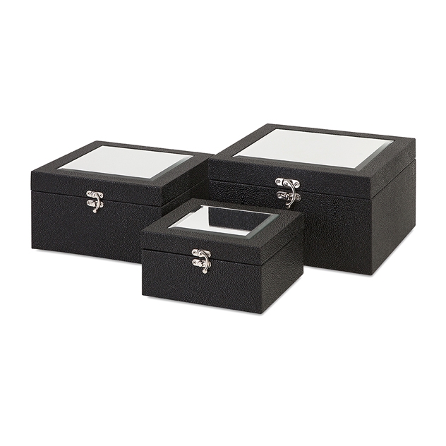 Nikki Chu Black Shagreen Boxes - Set of 3