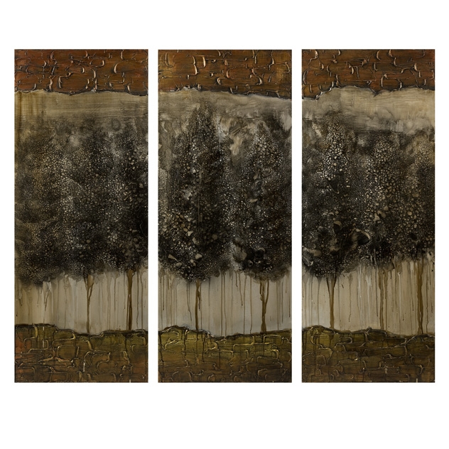 CKI Moody Forrest Oil Painting on Canvas - Set of 3