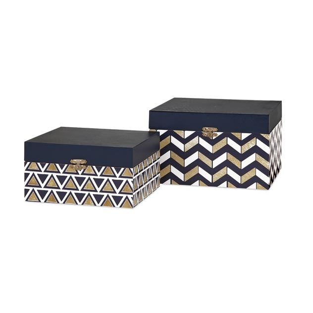 Nora Navy and Gold Boxes - Set of 2