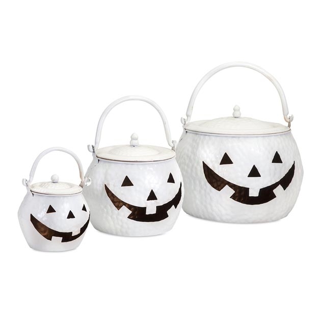 Lidded Pumpkins Shinny White - Set of 3