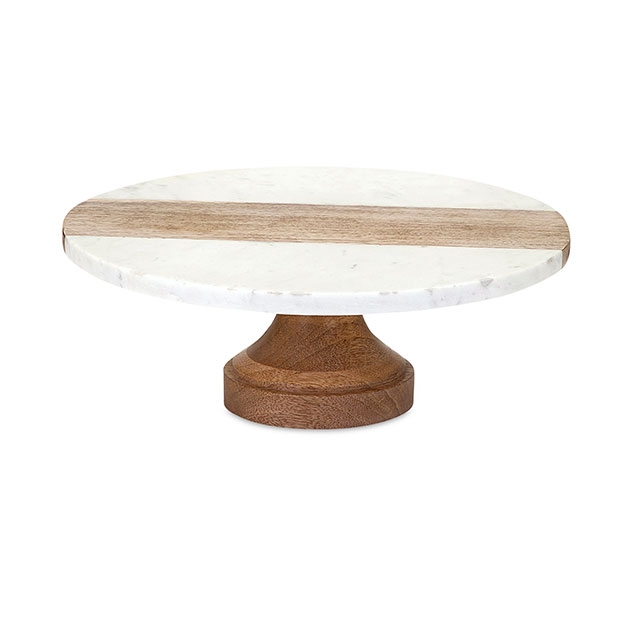 Poppy Marble and Wood Cake Stand