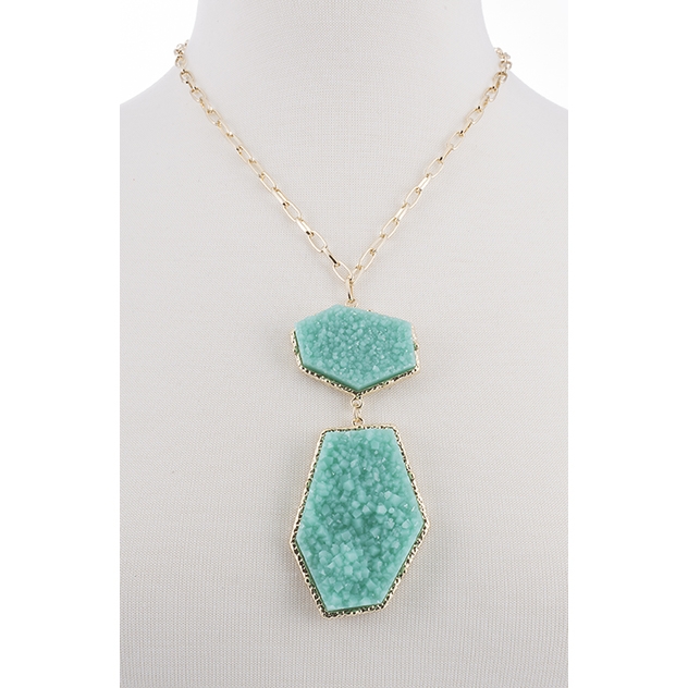 BTQ Teal Stones on Gold Chain Necklace