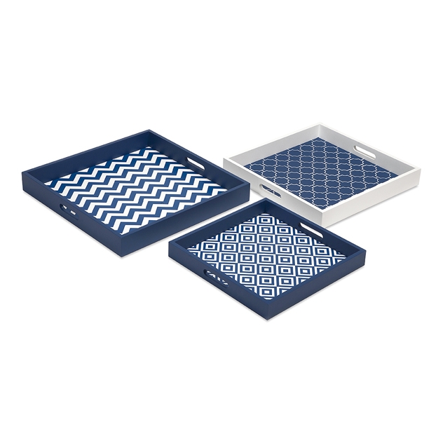 Essentials Graphic Marine Blue Trays - Set of 3
