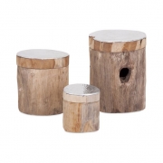 Abaco Teak and Aluminum Lidded Boxes - Set of 3
