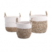 Shoelace and Raffia Woven Baskets - Set of 3