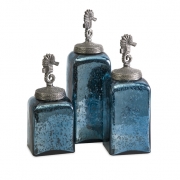 Hammered Glass Seahorse Canisters - Set of 3
