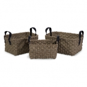 Natural Seagrass Baskets with Handles - Set of 3