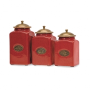 Red Ceramic Canisters - Set of 3