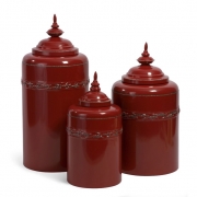 Red Metal Canisters - Set of 3