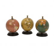 Antique Finish Mini Globes on Wood Base - Set of 3