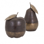 Wood and Brass Apple and Pear - Set of 2