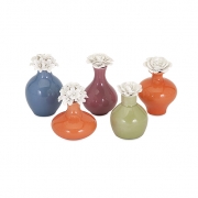 Crestlin Porcelain Bottles with Flower Stoppers - Set of 5