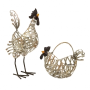Gentry Wire Chickens and Basket - Set of 2