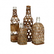 Manitoba Rattan Glass Bottles - Set of 4