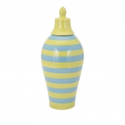 Savannah Blue And Green Striped Lidded Vase - Large