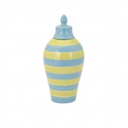 Savannah Blue And Green Striped Lidded Vase - Small