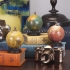 Antique Finish Mini Globes on Wood Base - Set of 3 alternate image